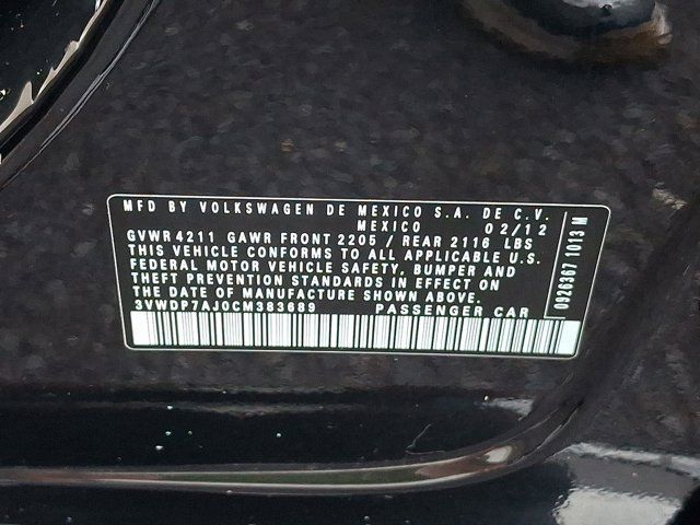 2012 Volkswagen Jetta Sedan SE w/Convenience & Sunroof PZEV