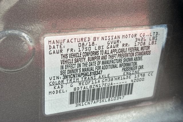 2019 Nissan Versa 1.6 SV