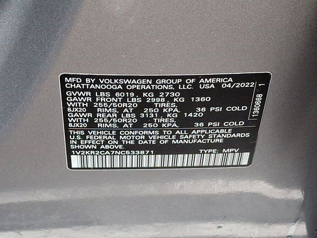 2022 Volkswagen Atlas 3.6L V6 SE w/Technology
